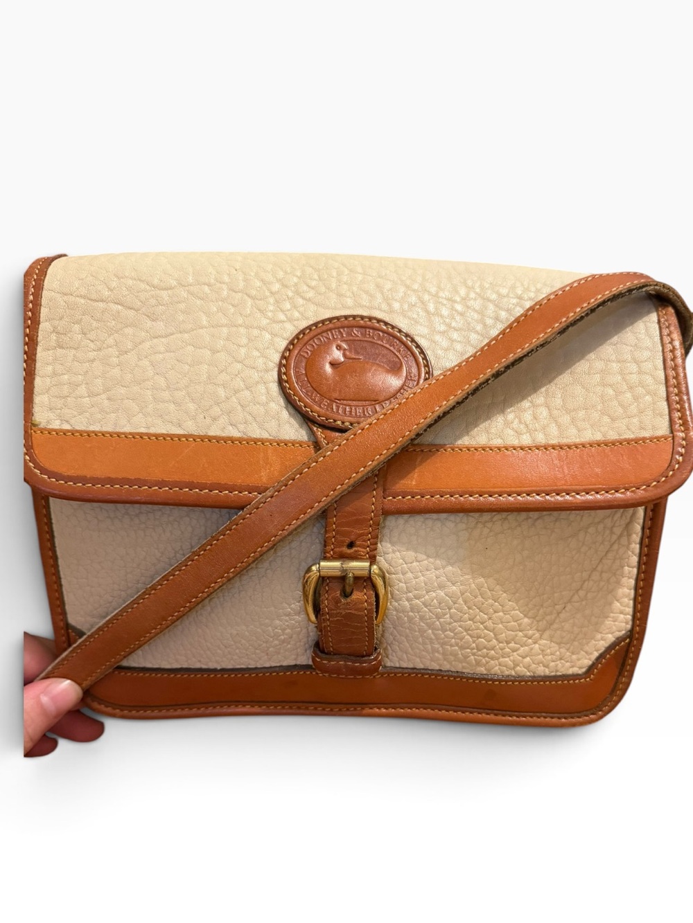 Vintage Dooney & Bourke All Weather Leather White Tan Crossbody Bag